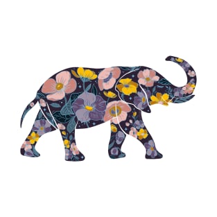 Floral Elephant Silhouette - Blue T-Shirt