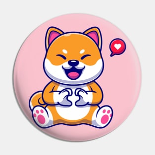 Cute Shiba Inu Dog With Love Sign Hand Cartoon Pin