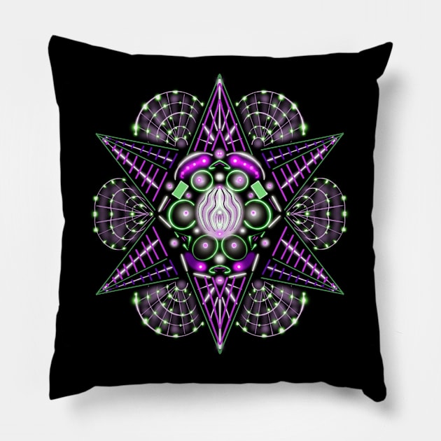 Psychedelic Linework Mandala Pillow by slippery slope creations