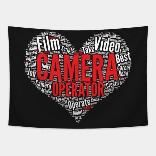 Camera Operator Heart Shape Word Cloud Design for Filmmaker graphic Tapestry