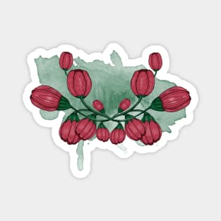 Peonies buds. Flower composition. Watercolor green stain Magnet