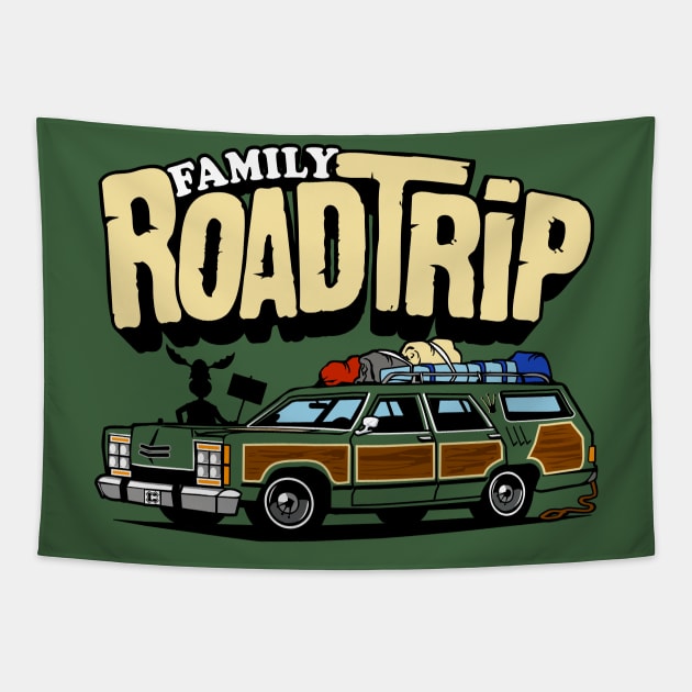 Funny Family Road Trip in the Vintage Truckster Queen Station Wagon Tapestry by ChattanoogaTshirt