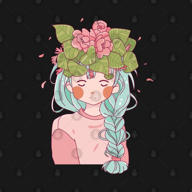 Beautiful Blue Hair Girl in pink top with Floral head dress by TinPis