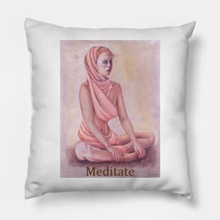 Meditating woman girl, zen, yoga, buddhism Pillow