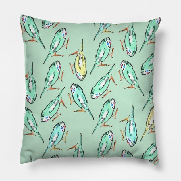 Peppy Parakeet Pattern Pillow by Shelley Johannes Art