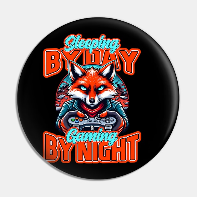 Sleeping by day, gaming by night - Fox Gamer Pin by SergioCoelho_Arts