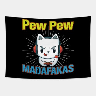 Pew Pew Cat Gaming Cat Tapestry