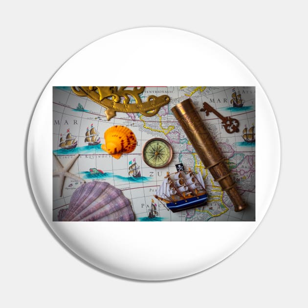 Pirate Ship On Old Map Pin by photogarry