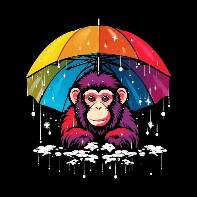 Snow Monkey Rainy Day With Umbrella by JH Mart