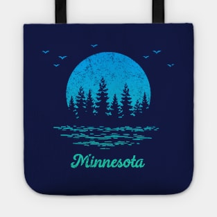 Minnesota Trees Sunset Lake Nature Outdoors Graphic Cool Vintage Souvenir Tote