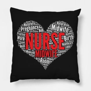 Nurse midwife Heart Shape Word Cloud RN Nursing design Pillow