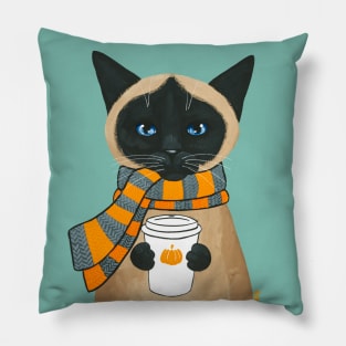 Autumn Siamese Coffee Cat Pillow
