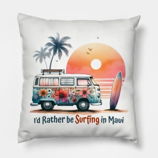 Vintage Maui Beach Surfing Graphic Tee | Fun 70s Hawaiian Hippie Van Pillow