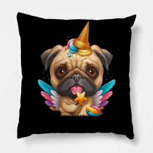 Pug Ice Cream Unicorn Pillow