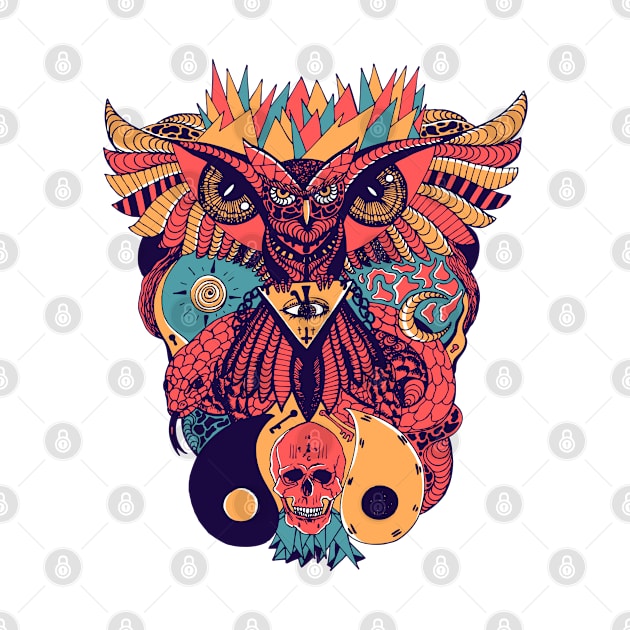 Retro Triad Wise Owl And Ageless Skull by kenallouis