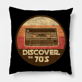 DISCOVER THE 70'S retro vintage cassette tape mashup Pillow