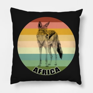 Black-backed Jackal Full Figure on Vintage Retro Africa Sunset Pillow