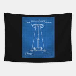 Tesla Transmitter Patent - Electrician Maker Workshop Art - Blueprint Tapestry