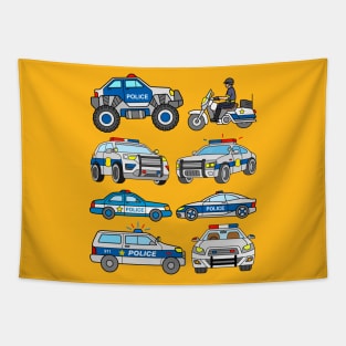 Cop Cars Motorcycle Police Patrol Car Design for Boys Girls Men Women Tapestry