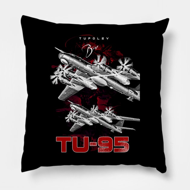 Tupolev TU-95 Heavy Russian Bomber Aircraft Pillow by aeroloversclothing