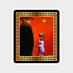 African Woman Artwork, African Tree Sunset Magnet
