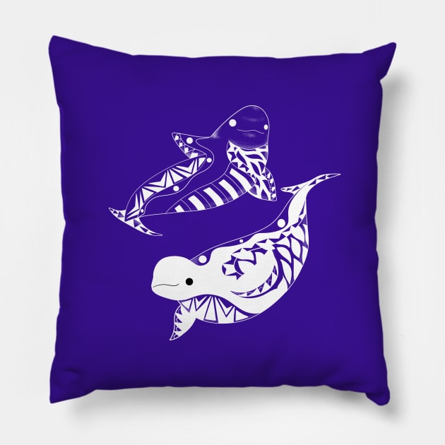 the lovely whales the beluga twins Pillow by jorge_lebeau