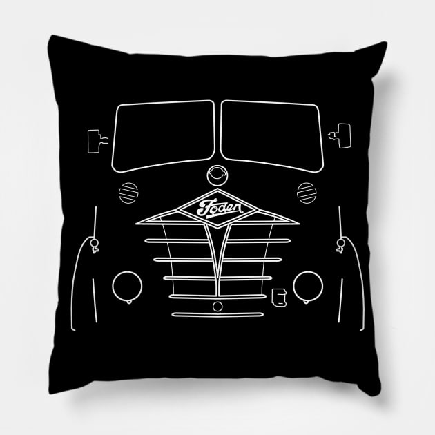 Classic Foden S18 lorry white outline graphic Pillow by soitwouldseem