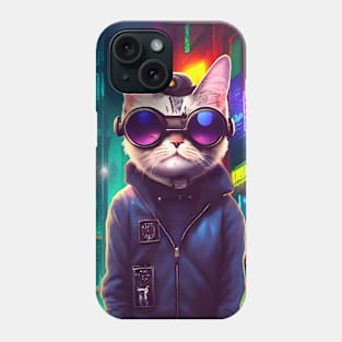 Cool Japanese Techno Cat In Japan Neon City Phone Case