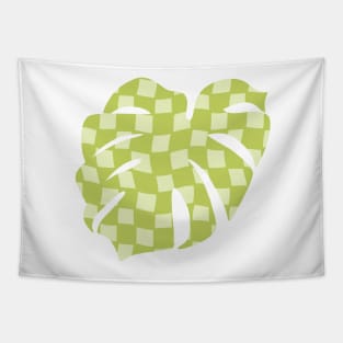 Checker Board Monstera Leaf - lime green and pistachio Tapestry