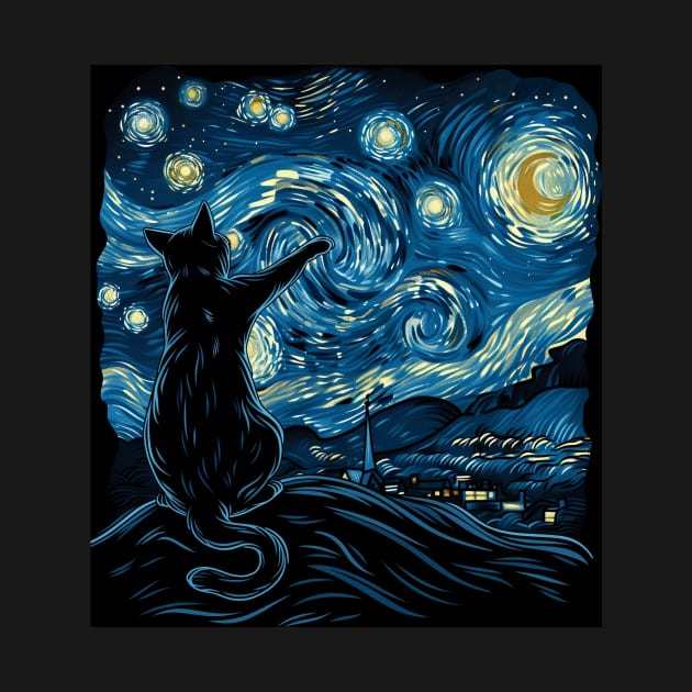 Cat Starry Night Solitude by xXYazzyChanArtsXx