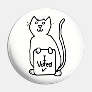 Cute Cat says she Voted Line Drawing Pin