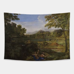 Landscape with Two Nymphs and a Snake by Nicolas Poussin Tapestry