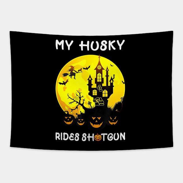 Halloween Gift for Husky Lover Halloween Husky dog Tapestry by JaydeMargulies