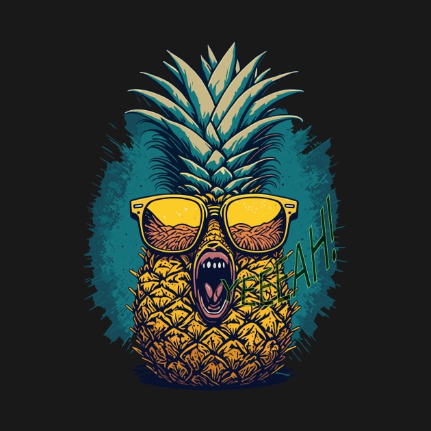 Tropical Yell: The Energetic Pineapple Embracing Summer Fun by AniMilan Design