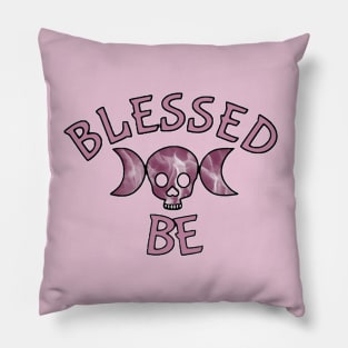 Triple Goddess Skull Blessed Be Purple Flame Pillow