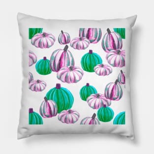 Watercolor Halloween Pumpkins - Pink & Neon Green Pillow