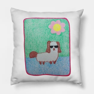 Doge sunglasses, Character dog, Pencil color drawing Pillow