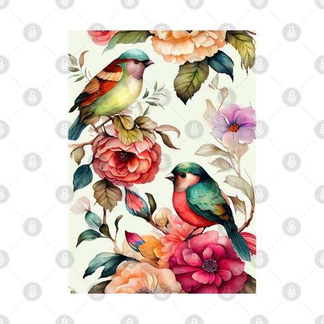 Flowers and birds watercolor art by JBJart