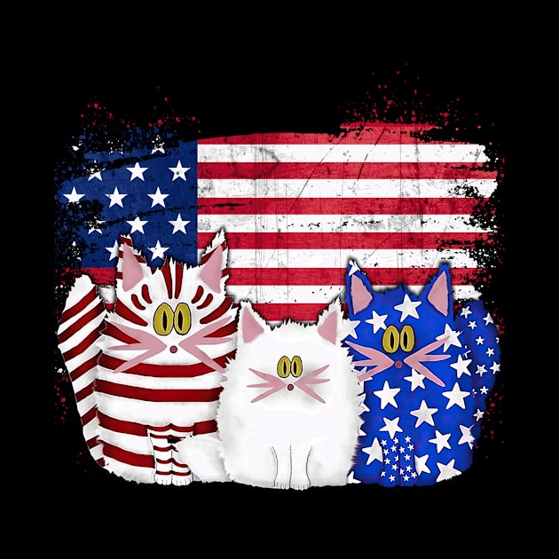 Red White Blue Cats USA Flag Firework 4th Of July Shirt by webster