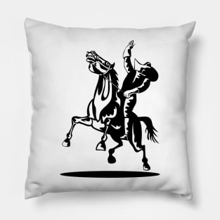 Cowboy Riding Horse Hand Up Retro Pillow