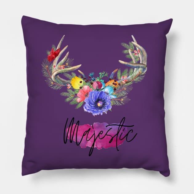 Majestic (Wildflower Antlers) Pillow by NixieNoo