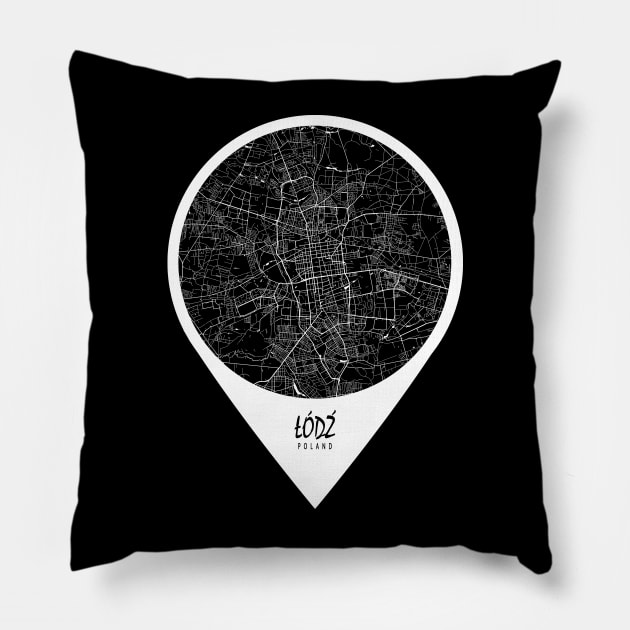 Lodz, Poland City Map - Travel Pin Pillow by deMAP Studio