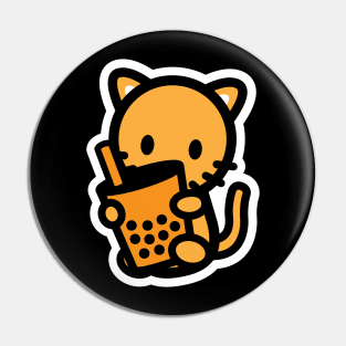 Cat Orange Boba Bubble Thai Milk Tea Bambu Cute Kitten Drink Bambu Brand Pin