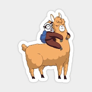 Cute Nerdy Sloth Riding a Llama Magnet