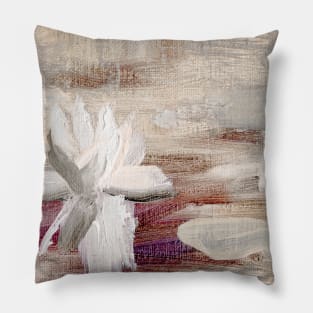 Abstract Oil Painting Waterlily Beige White Pillow