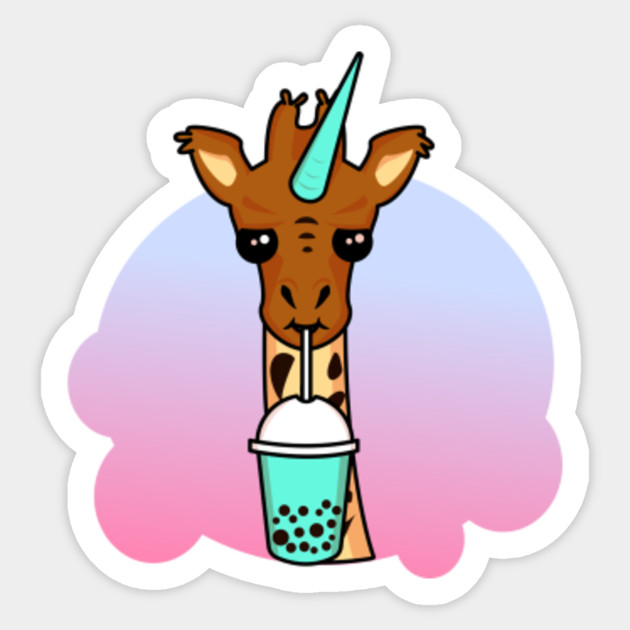 Kawaii Giraffe Unicorn With Bubble Tea Giraffe Sticker Teepublic
