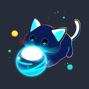 Space kitty playing with planets T-Shirt