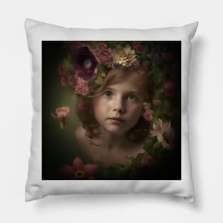 A Young Girl Wearing a Garland of Flowers Pillow