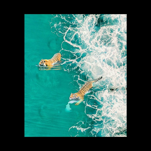 Big Cat Tiger Surfing At Beach by Random Galaxy