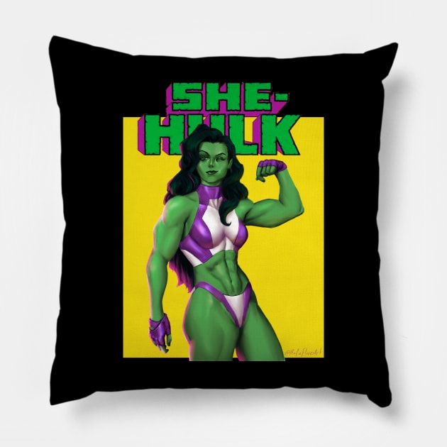 She-Hulk Pillow by rafafloresart